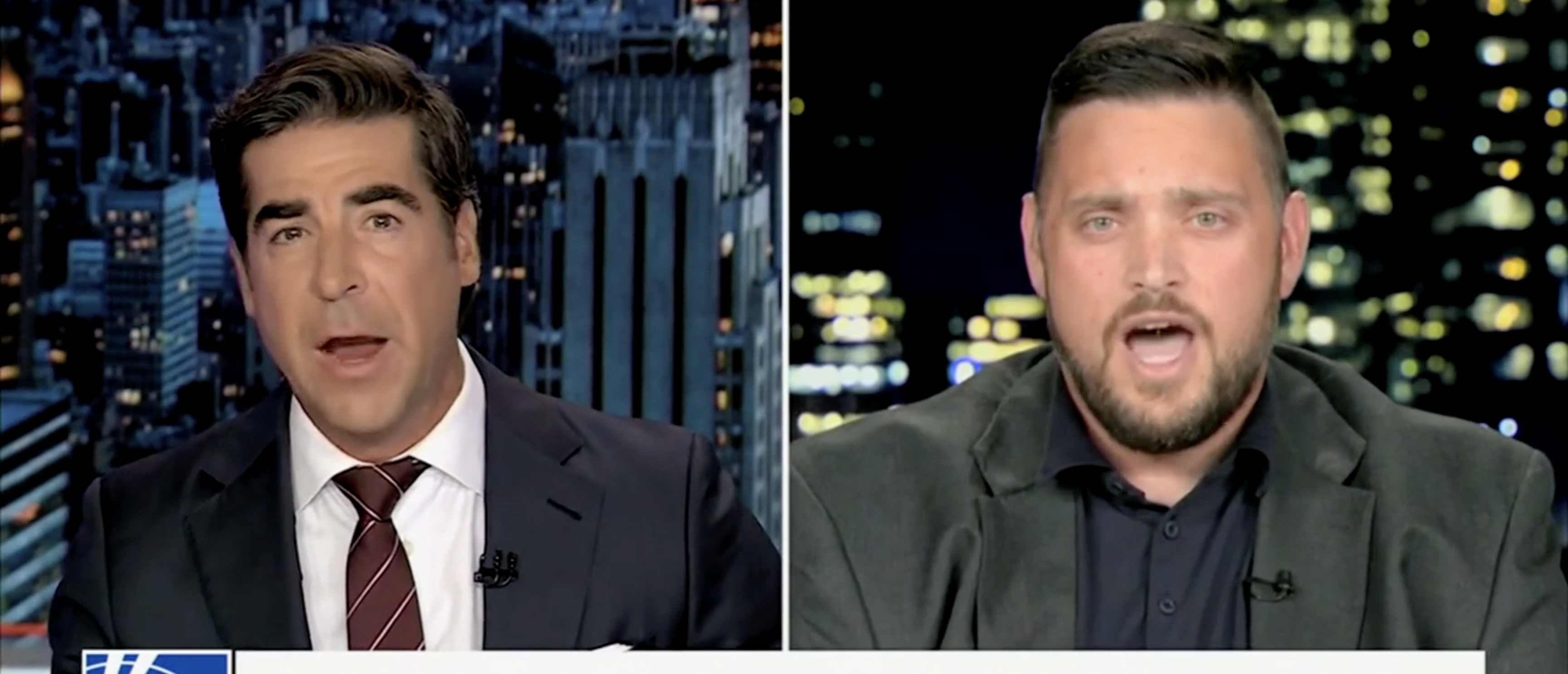 White Dudes For Harris on "Jesse Watters Primetime" being halted by Watters [Screenshot/Fox News/"Jesse Watters Primetime"]